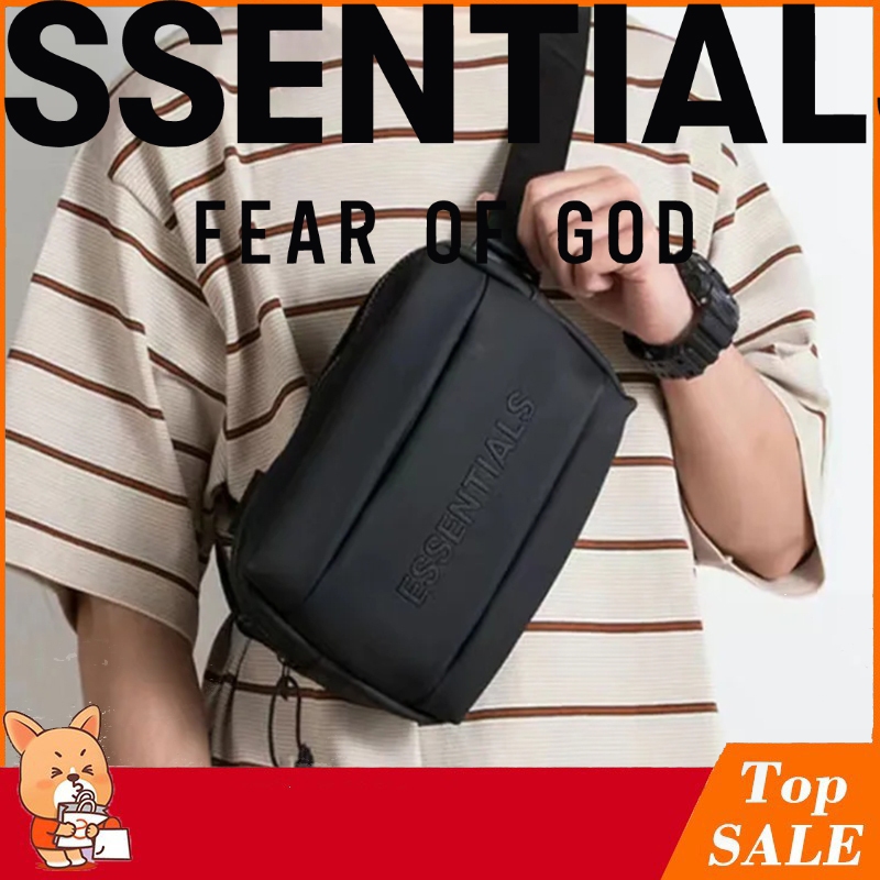 🆕2024 Luxury Fog FEAR OF GOD ใหม่ Essentials ด้ายคู่ หนัง PU กระเป๋าสะพายข้าง กระเป๋าคาดอก