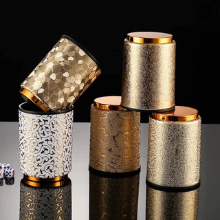 ประบอกเต๋าโกหก ไนท์คลับ Dice cup พร้อมลูกเต๋า 6ลูก ถ้วยลูกเต๋าหนังด้านบนสีทอง