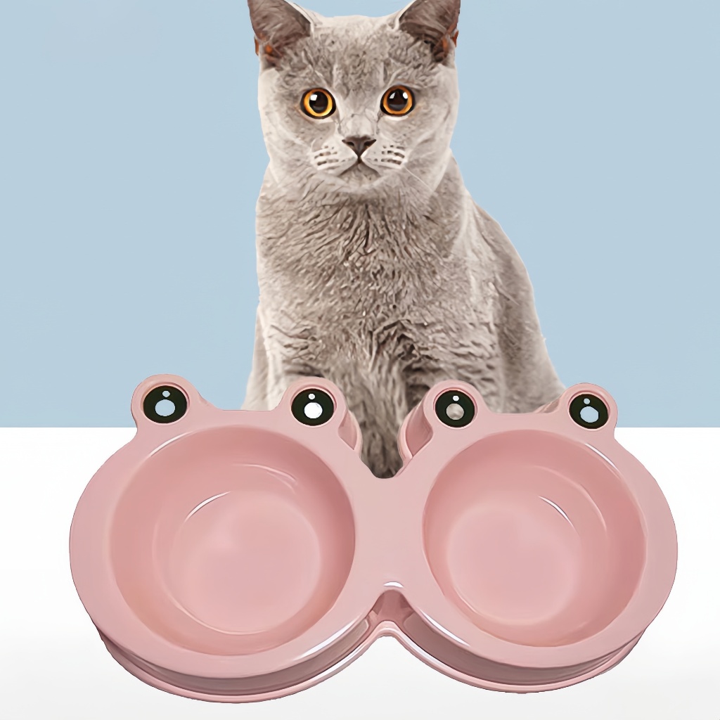 【Cat -Dog Like】ชามสัตว์เลี้ยงกบน่ารัก ชามแมวและสุนัขสแตนเลสสีน้ําเงิน ชามกบ ใช้ได้กับทั้งแมวและสุนัขFrog Double Pet Bowl