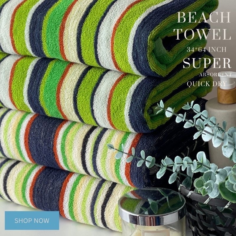 ผ้าเช็ดตัว Beach towelไซส์จัมโบ้ขนาดใหญ่ 34"×64" นิ้ว