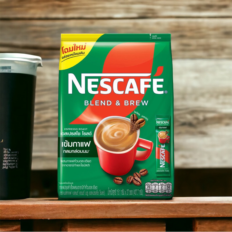 ☕️☕️☕️ ✅ เนสกาแฟเบลนด์แอนด์บรูเอสเปรสโซโรสต์กาแฟปรุงสำเร็จชนิดผง 15.1กรัม แพค 27ซอง 💟 Nescafe Blend 