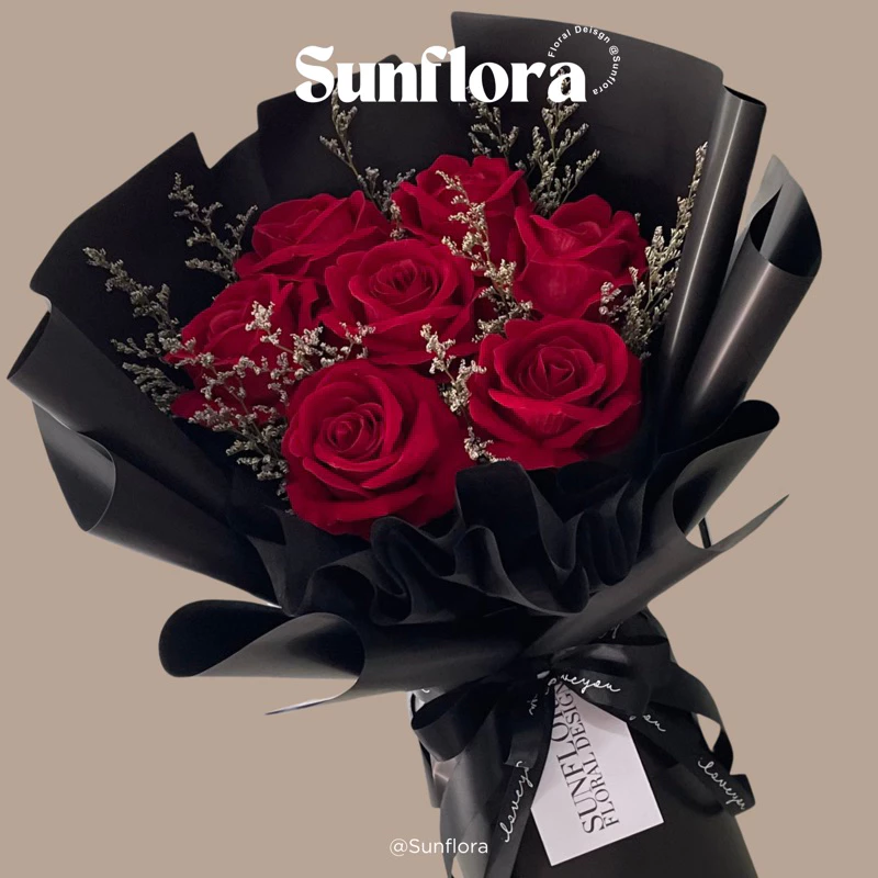 [Sunflora] ช่อดอกกุหลาบประดิษฐ์กำมะหยี่ช่อใหญ่พิเศษ !! 🌹 แซมแคสเปีย ช่อดอกไม้ วาเลนไทน์ ของขวัญปัจฉิม