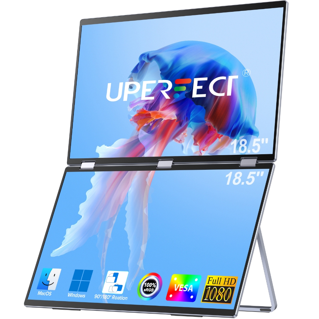 UPERFECT Delta Max18.5- 18.5- Folding Monitor Dual Portable Display Bult-in Stand VESA Laptop Dual S