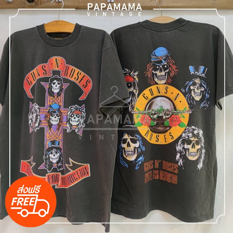 [ GUNS N ROSES ] APPETITE FOR DESTRUCTION Bio Washed ฟอกไบโอ นุ่มมาก เสื้อทัวร์ วงร๊อค วินเทจ papamama vintage shirt