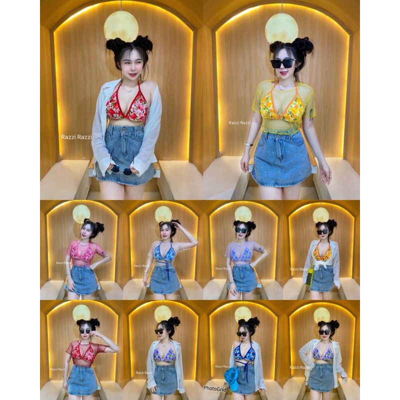 mnv_shop เชต2ชิ้น เสื้อนอกแต่งตามสีดอกจ้า บลา+เสื้อข้างนอก ราคาเบาๆก็แช่บได้ค่า คุ้มมาก