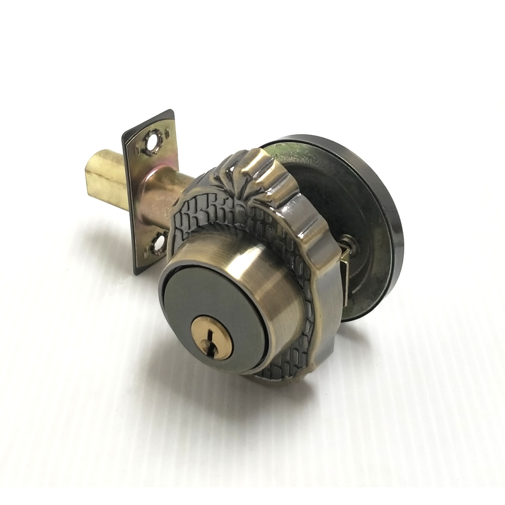 กุญแจลิ้นตายDEADBOLT (H6790)แบบไข 1 ด้าน ลายโบราณสวยงาม ไส้กุญแจทำจากทองเหลืองแท้ ระบบ 5 ลูกปืน สามารถทำระบบมาสเตอร์คีย์