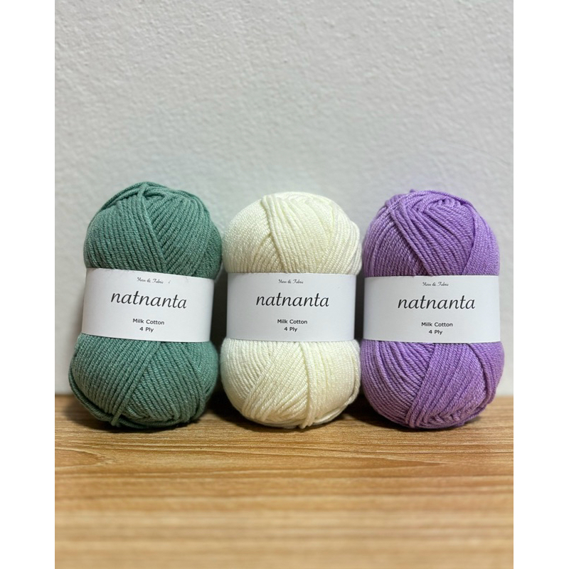 ใหม่ สีน่ารักนุ่มนิ่มมาก พร้อมส่ง natnanta ไหมพรมสไตล์เกาหลี cotton 4 ply (50 g)
