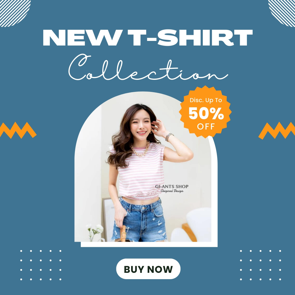 GI-ANTS เสื้อยืดคอกลม ไหล่ล้ำเสริมบ่า ลายริ้ว ผ้าคอทตอล CARDIGAN_NISTA (GIAA3B)