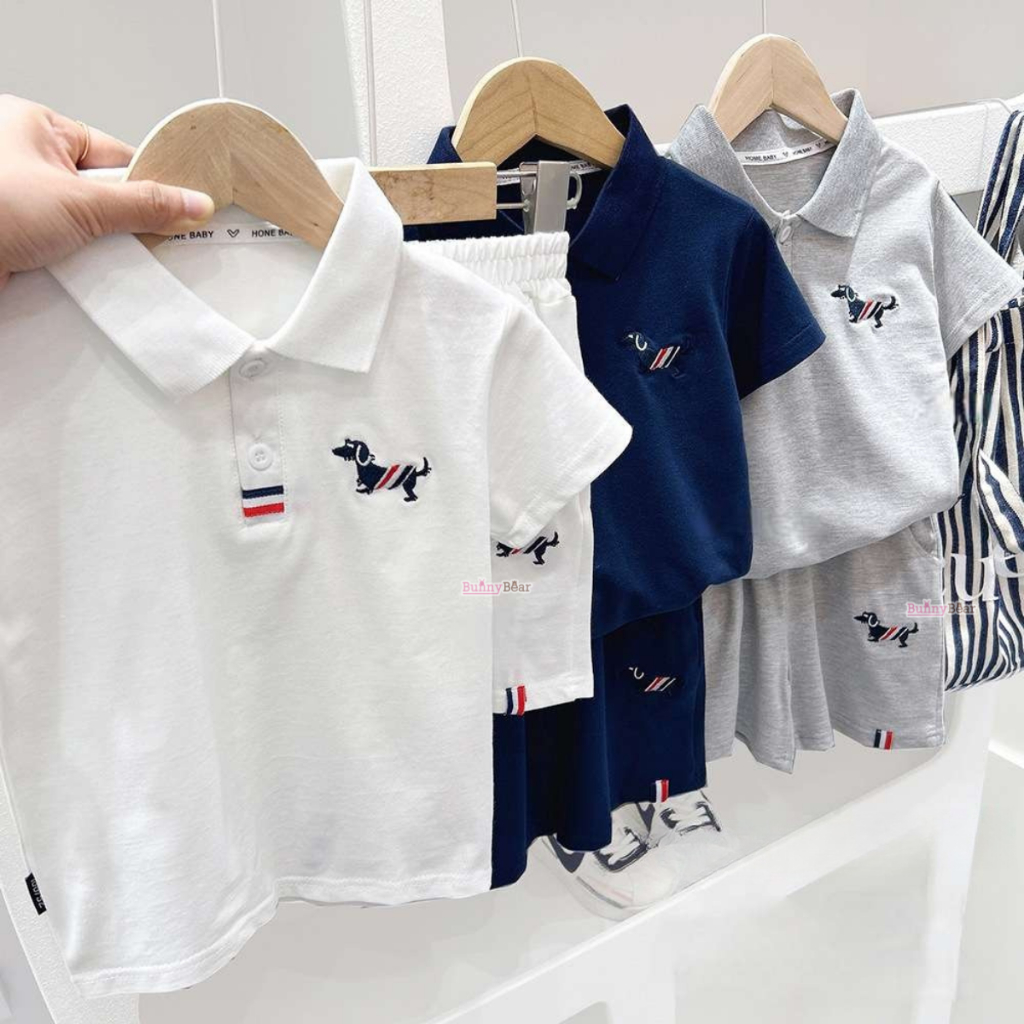 (100-150) ชุดเซ็ท(เสื้อ+กางเกง)โปโลลูกชายปักลายน้องหมา **พร้อมส่ง**