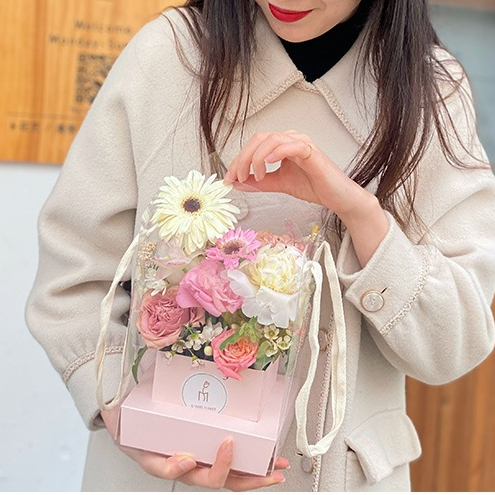 EPA กล่องใส่ดอกไม้ แบบPVCใส มีเชือกหูหิ้ว กล่องเสียบดอกไม้ขนาด24*16*16CM