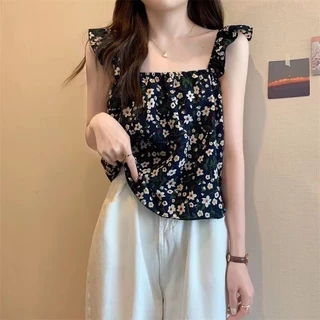(ใหม่/พร้อมส่ง#M2251)เสื้อแฟชั่นสายเดี่ยวแบบวัยรุ่นลายดอกไม้น่ารัก เนื้อผ้าดี สไตส์เกาหลี