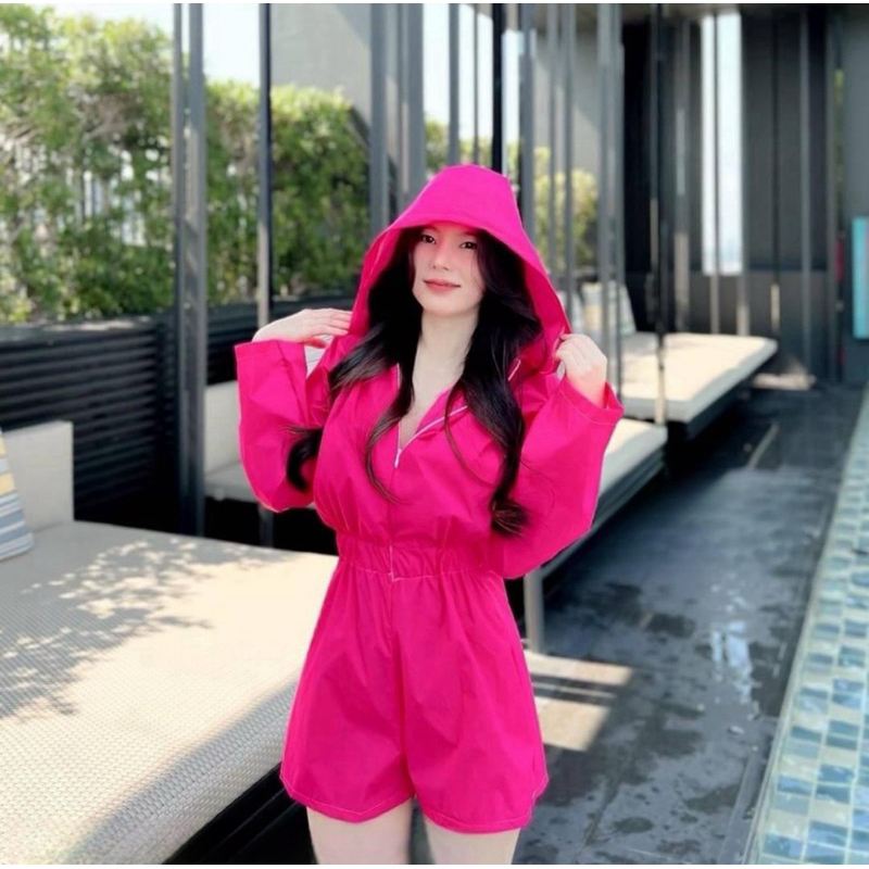 ชุดสงกรานต์ จั๊มกางเกงขาสั้นมีฮู้ด ผ้าร่มกันน้ำ ชุดกันเปียก