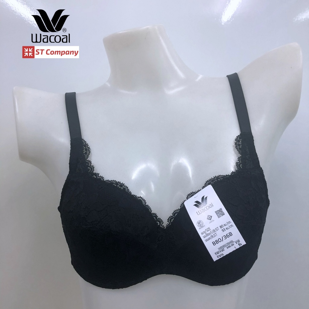 เสื้อใน Wacoal Basic Bra สีดำ (Black) รุ่น WB9922 บรา 4/5 cup เสริมโครง เสริมฟองบาง ลายลูกไม้ ชุดชั้