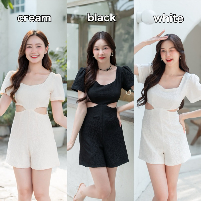 Crunchy Jumpsuit 🌥🌈 ชุดจั๊มสูทผ้าครันชี่ พร้อมส่ง 3 สี white/cream/black (new color!❤️‍🔥)