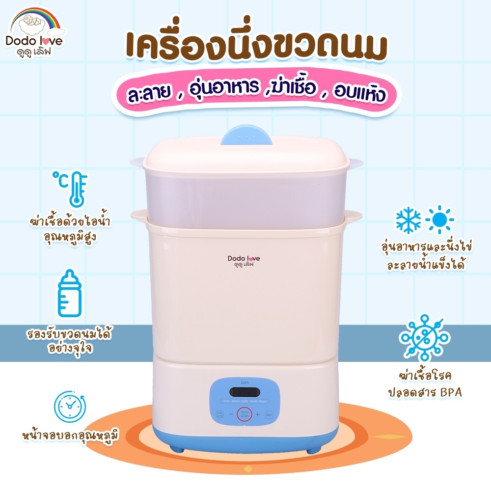 DODOLOVE เครื่องนึ่งขวดนม อบแห้ง ฆ่าเชื้อด้วยไอน้ำ อบแห้งลมร้อน มี 3 ชั้น