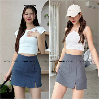 Davii.M001 | Mini skirt กางเกงกระโปรง ผ่าหน้า ซิปข้าง ผ้าโคว…