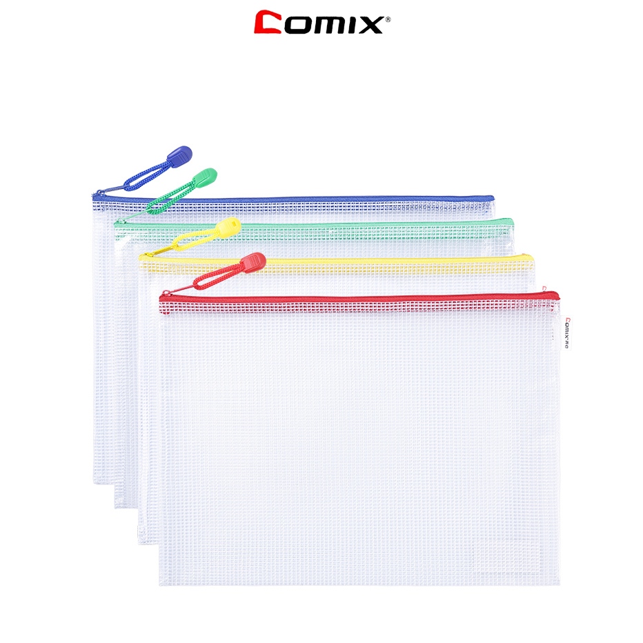 Comix A1054 ซองซิปเอกสารA4 ถุงซิปตาข่าย แฟ้มซองซิปใส่เอกสารกันน้ำ 10ชิ้น