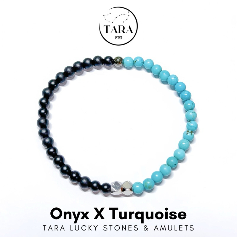 กำไลหินมงคล หินนำโชค หินแท้ 100% - รุ่น “Onyx X Turquoise”