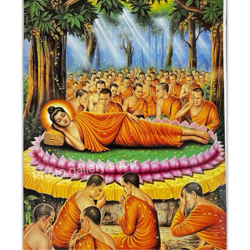 ภาพพระพุทธเจ้า ปรินิพพาน ภาพเปล่าใส่กรอบหรือติดผนัง ขนาด15x21 นิ้ว เสริมฮวงจุ้ย บ้าน เสริมความเป็นสิริมงคล