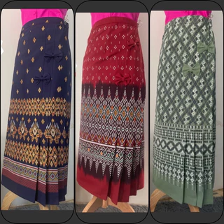 ผ้าถุงสำเร็จ สีดำ ผ้าซิ่นเย็บสำเร็จผ้าฝ้ายจับจีบติดโบว์เอวฟรีไซส์8