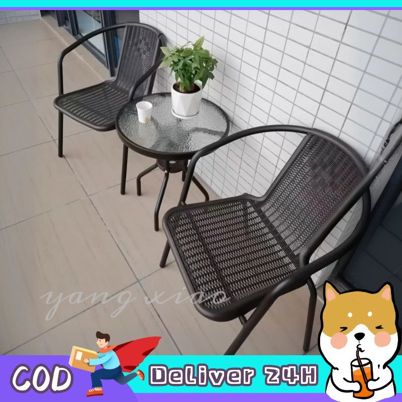 Dogegg🐶มีพร้อมส่ง ชุดโต๊ะเก้าอี้หวายเทียมPE ท็อปโต๊ะกระจก เฟอร์นิเจอร์กลางแจ้ง