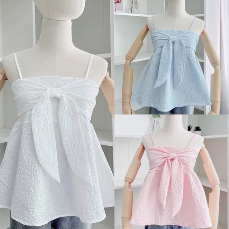 aimorn_shop เสื้อสายเดี่ยว แต่งโบว์หน้า งานใส่แล้วน่ารักมากกก