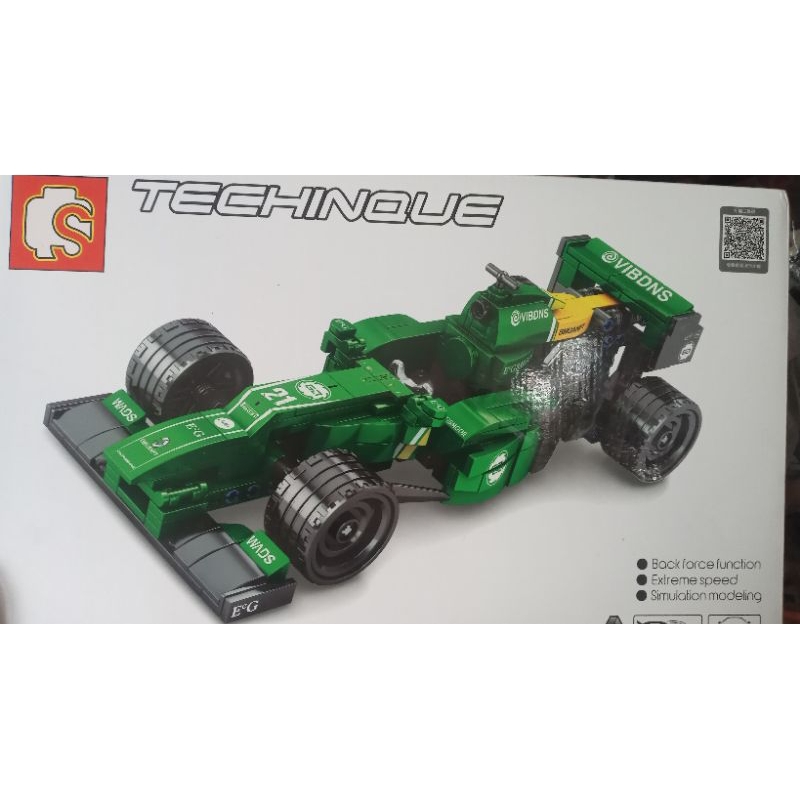 LEGO เลโก้รถแข่งformula สีเขียว benetton 337 pcs เข็นถอยหลังแล้ววิ่งได้ racing