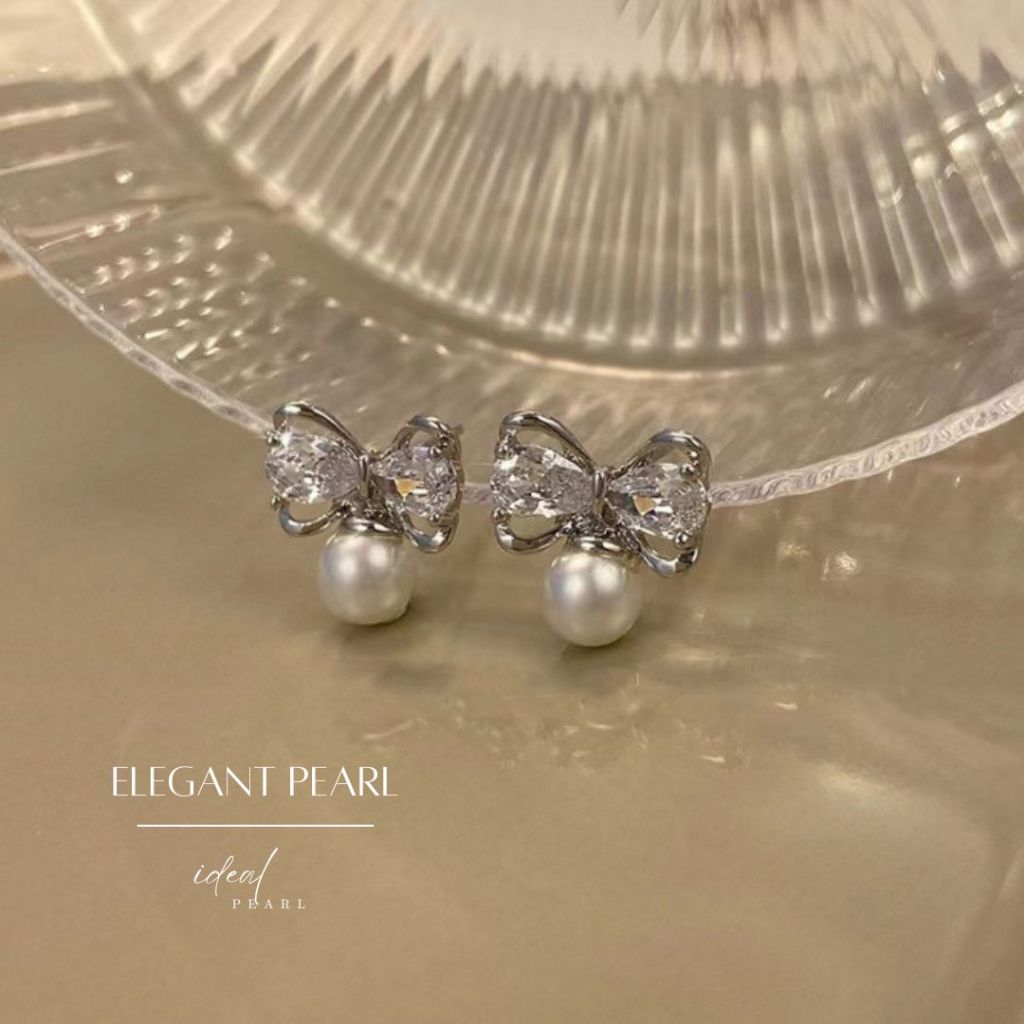 iDEALต่างหูมุก Elegant Pearl ต่างหูเพชร ต่างหูเงิน925 ตุ้มหูไข่มุก ต่างหูมุกเกาหลี Valentine ของขวัญ