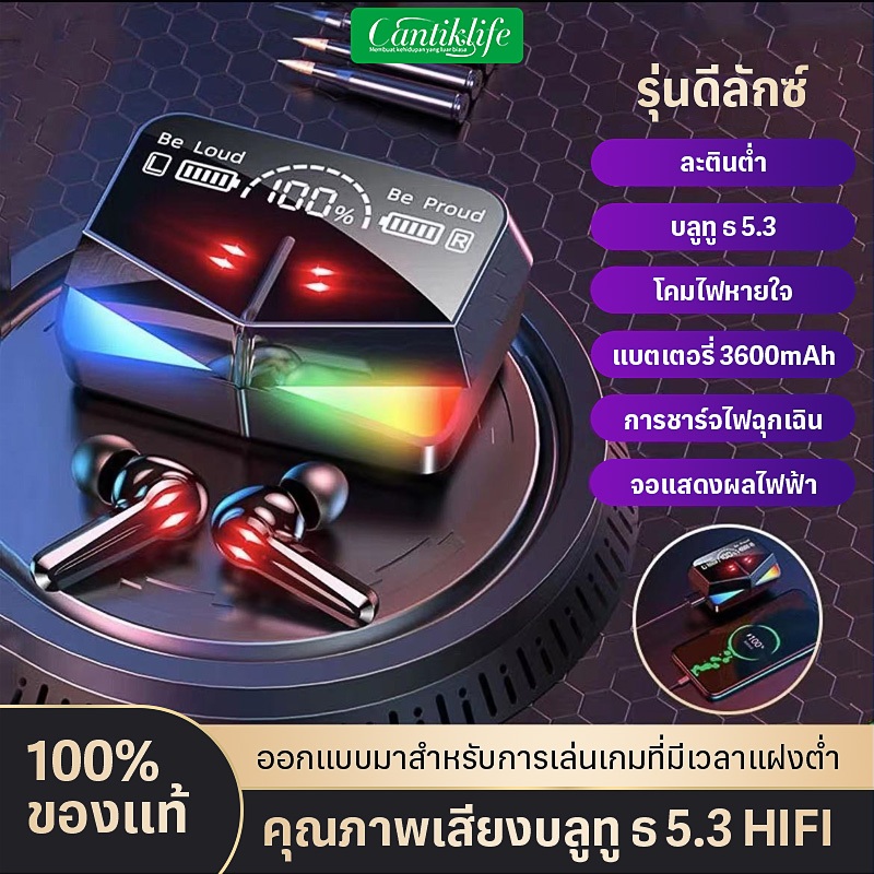 ชุดหูฟังไร้สายบลูทูธ M28 TWS บลูทูธ 5.3 ชุดหูฟังสำหรับเล่นเกมกระจกจอแสดงผล LED พร้อมไมโครโฟนระบบควบคุมแบบสัมผัส ไฮไฟสเตอ