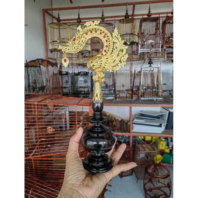 หัวกรงนก หัวกรงไม้ขาวดำพร้อมหัวตะขอหงส์พลอยมาก ขนาด 15-17 ซี่