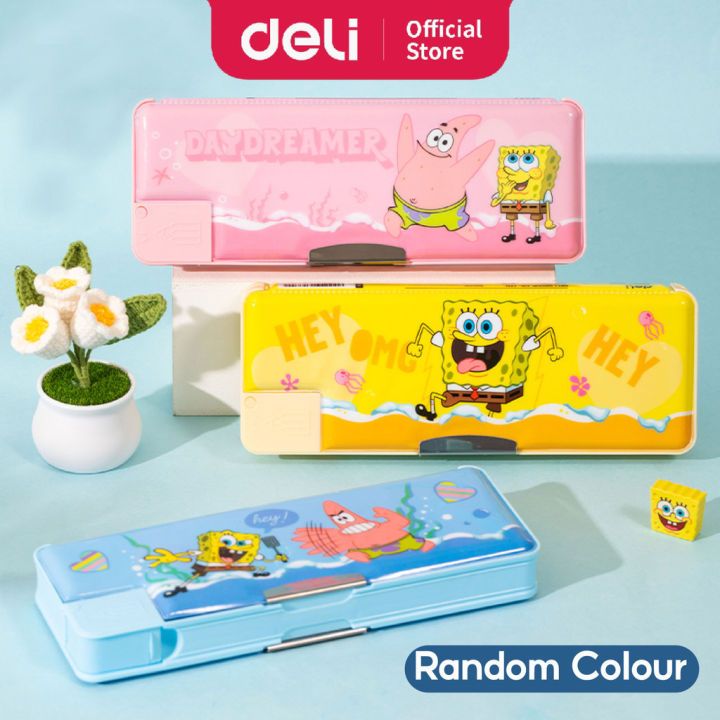 กล่องดินสอ Deli กล่องดินสอแม่เหล็ก2ด้าน ลายการ์ตูนสปองบ๊อบ spongebob ลิขสิทธ์แท้ กล่องใส่เครื่องเขียน กระเป๋าดินสอ