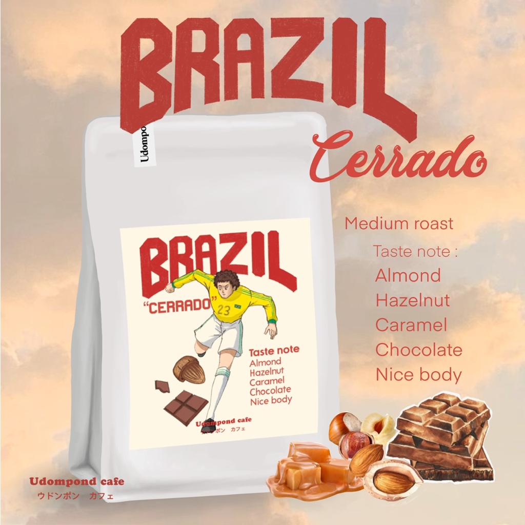 เมล็ดกาแฟบราซิล Brazil Cerrado NY2 Pulped natural คั่วกลาง โทนถั่วเน้นๆ ช้อคโกแล็ตหวาน มีบอดี้