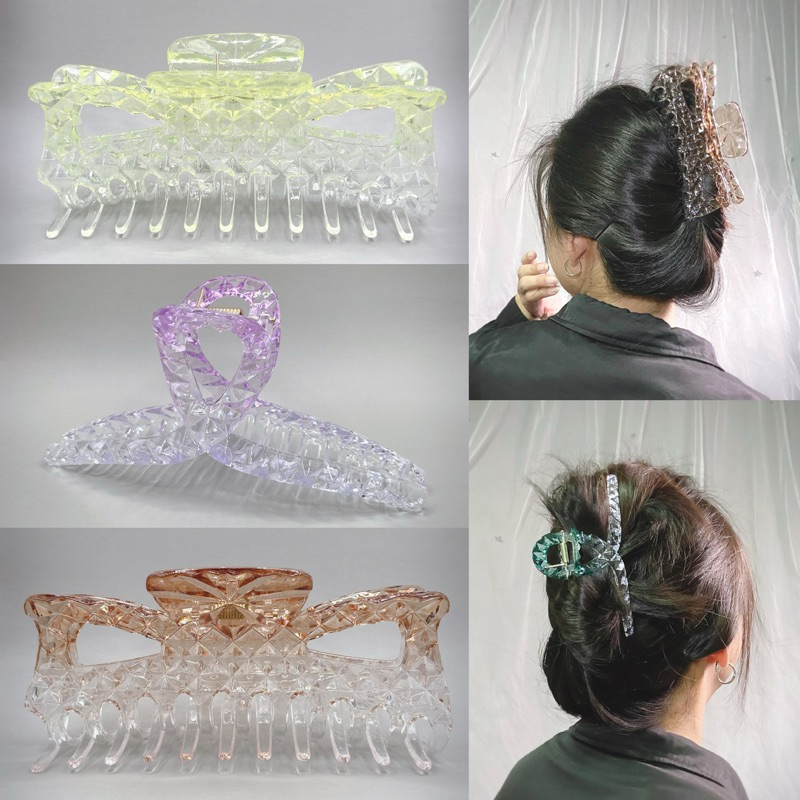 [13/14cm] กิ๊บหนีบผมอะคริลิคใสแต่งลาย ราคาต่อ1ชิ้น พร้อมส่งจากไทย