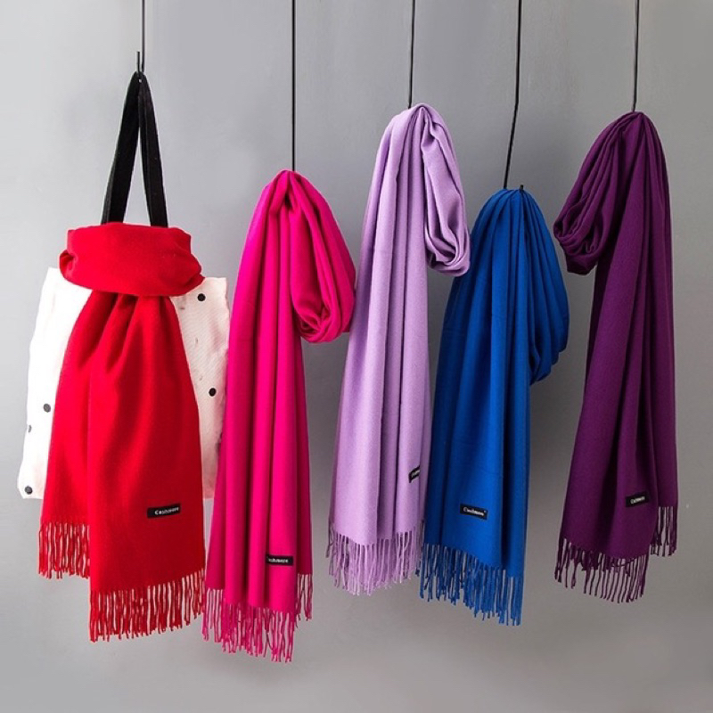 🔥ผ้าคลุมไหล่ ผ้าพันคอ Cashmere สีพื้น 🔥 เนื้อผ้าบางเบา(พร้อมส่งในไทย)