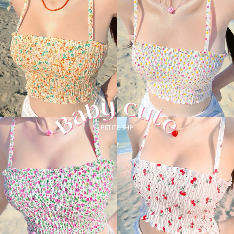 Petite♡︎ Baby cute เสื้อสายเดี่ยวสม็อค เสื้อผูกไหล่ น่ารักหวานๆ