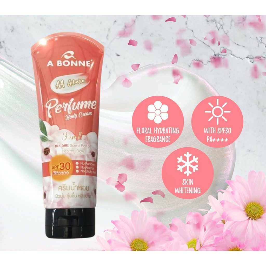 A Bonne Perfume Body Cream SPF30 PA++++ 200ml. เอ บอนเน่ เพอร์ฟูม เอเอ อาร์บูติน,บีบี มิลค์ เพอร์ฟูม บอดี้ครีม รูปที่ 7