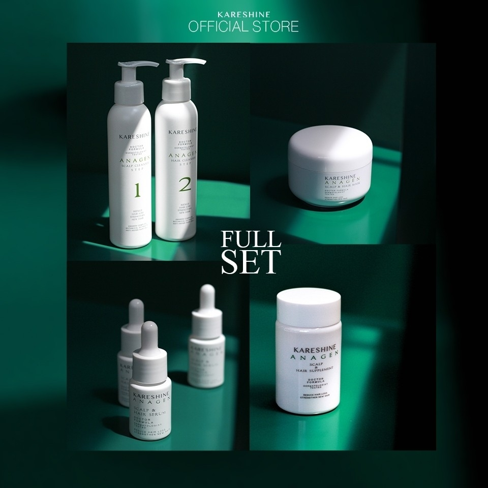 Kareshine Anagen Full Set เซตหยุดวงจรผมร่วง ทั้งผมร่วงกรรมพันธุ์-ผมร่วงจากภายนอก 2Xกระตุ้นผมงอก เพิ่มผมหนา ฟื้นฟูผมเสีย