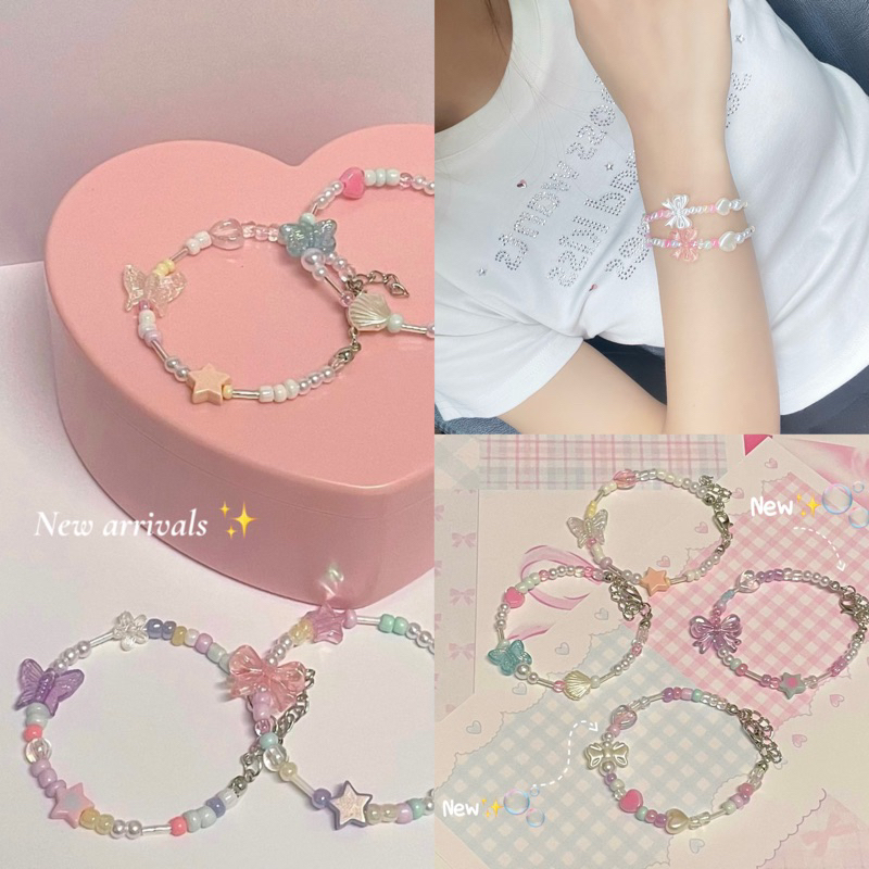 Callmeninety - (พร้อมจัดส่ง1-2วัน)กำไลข้อมือสร้อยข้อมือลูกปัดโทนหวาน