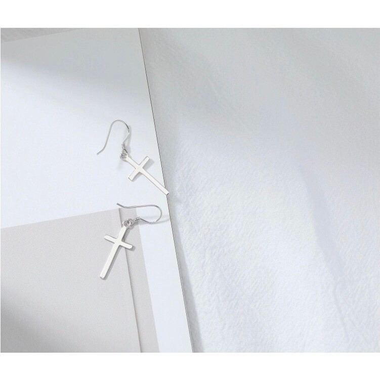 earika.earrings - cross collection รวมต่างหูไม้กางเขน/สายโซ่ก้านเงินแท้ชุบทองคำขาว ผิวแพ้ง่ายใส่ได้ - รูปที่ 3