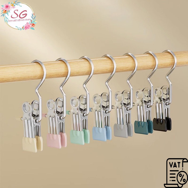 (M2401)คลิปหนีบกางเกง ที่หนีบผ้าสเตนเลส กันลื่น สีสันสดใส ประหยัดพื้นที่ ไม้แขวนเสื้อสเตนเลส