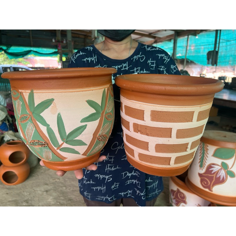 กระถางดินเผาขนาด10นิ้วสูง9นิ้ว 📌โปร1ใบ2ใบ3ใบ5ใบคละแบบคละลายส่งสวยทุกแบบ📌 จัดส่งปกติให้ตามคิว