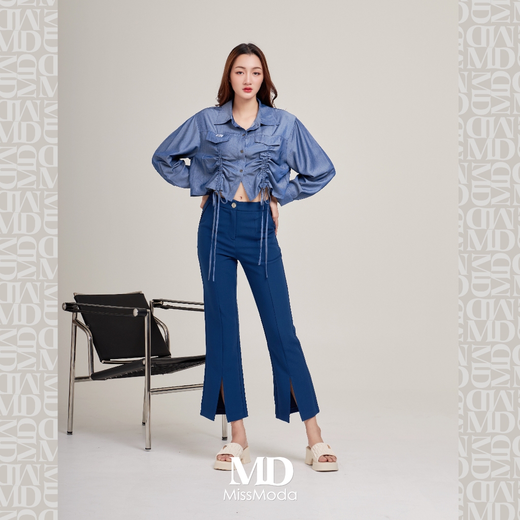 Missmoda กางเกงขายาวผู้หญิง รุ่นMC-241BP027 ดีไซน์ขอบกางเกงยางยืด ผ่าด้านหน้าขนาด 5 ส่วน มี2 สี สีดำและสีน้ำเงิน