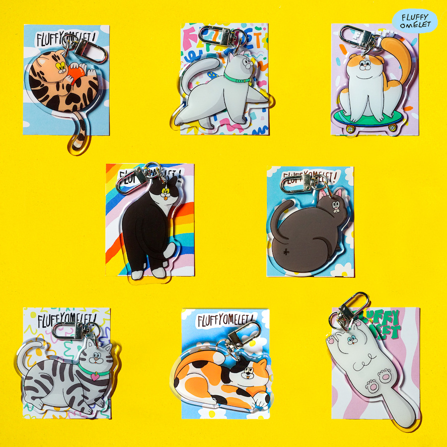 FLUFFY OMELET KEYCHAIN/BROOCH/PHONE GRIP (เลือกลาย9)