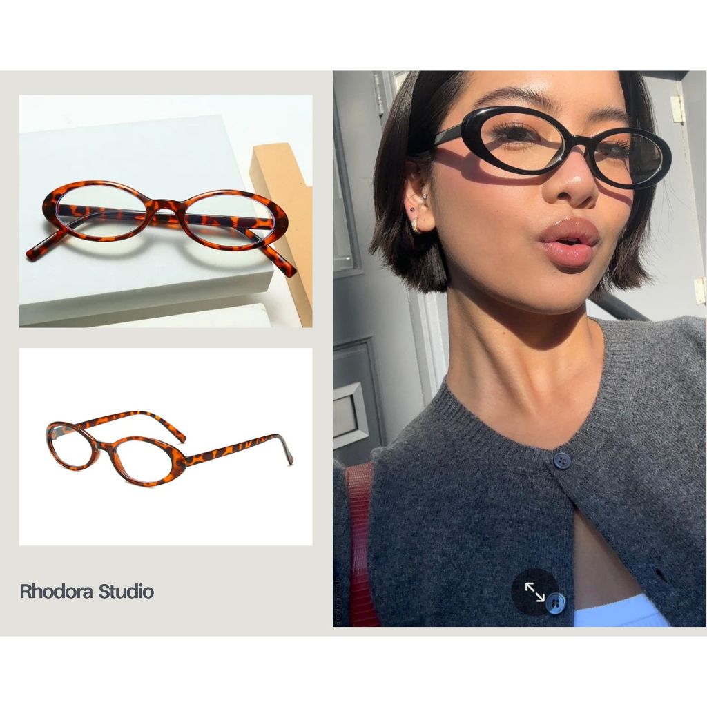 พร้อมส่ง แว่นตาทรงวงรีลายกระแฟชั่น Oval Glasses เทรนด์ Office Siren 2024