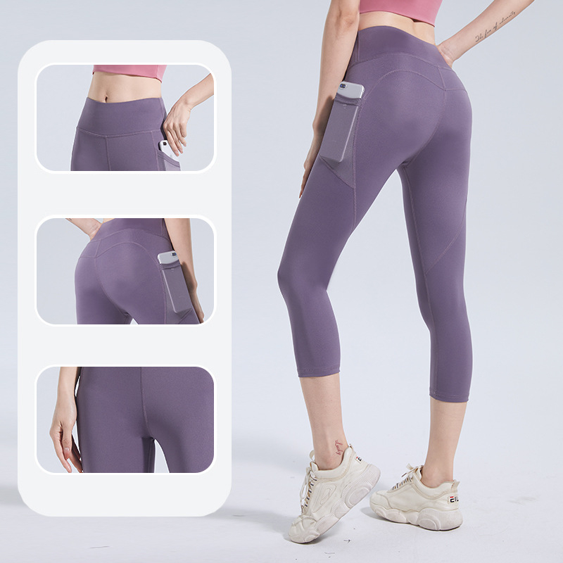 เลกกิ้งกีฬาผู้หญิง กางเกงออกกำลังกายเอวสูง เก็บพุง มีกระเป๋าด้านข้าง เป้าไม่ยิ้ม ผ้านุ่ม สวมใส่สบาย