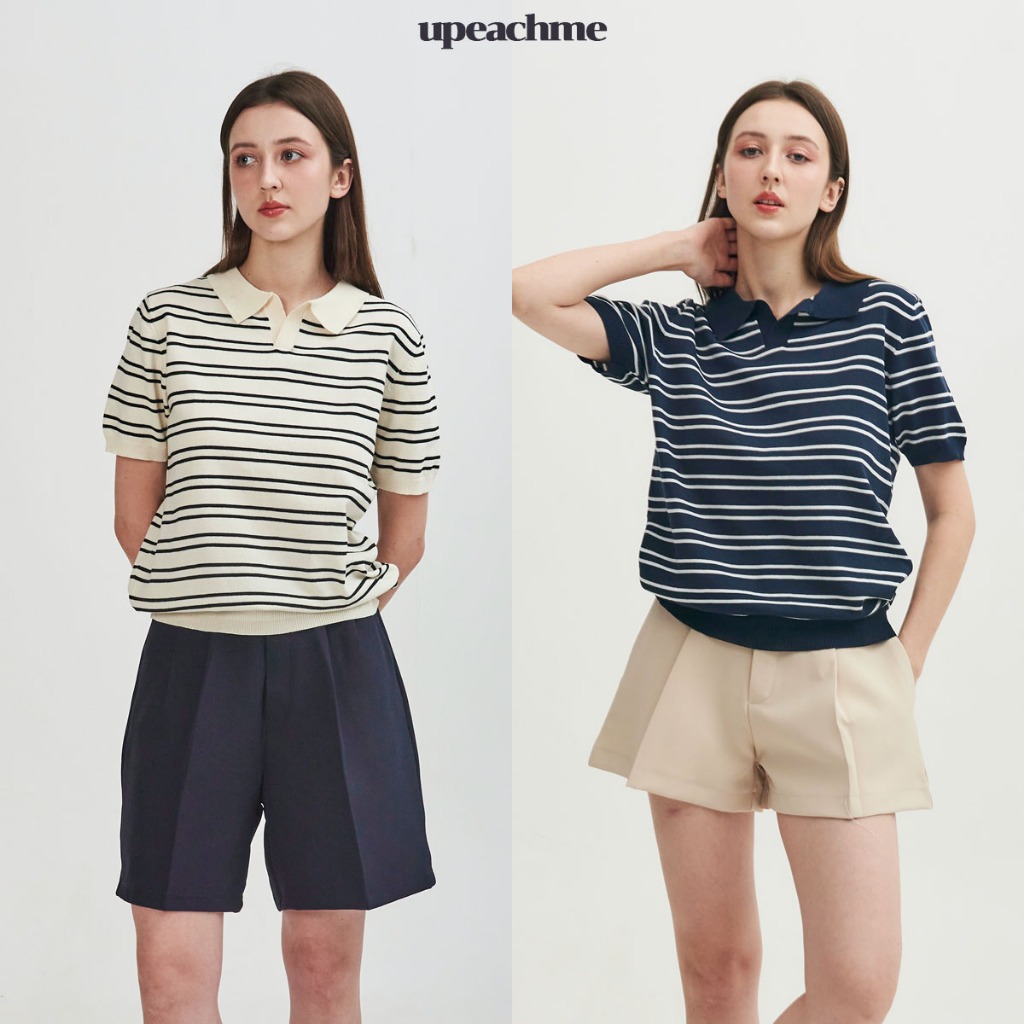 CLASSY POLO I เสื้อโปโลลายทางผ้าไหมพรม (ยืดได้เยอะน้า) ใส่สบายมีสไตล์