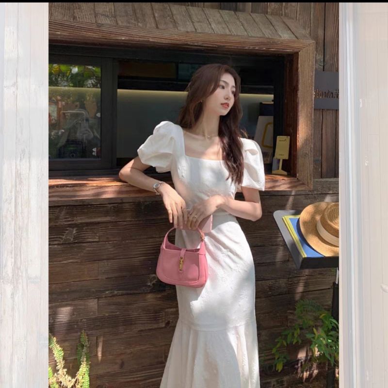 เดรสยาวหางปลาผ้านูล นำเข้าสไตล์เกาหลี S-L