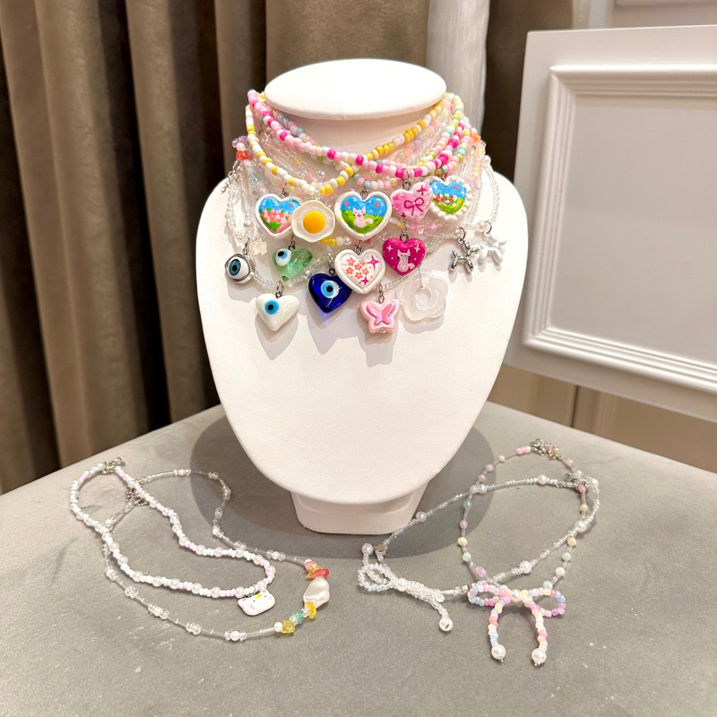 สร้อยจี้ดินปั้น จี้เรซิ่น สร้อยลูกปัด งานSale จี้งานHandmade ปั้นเอง