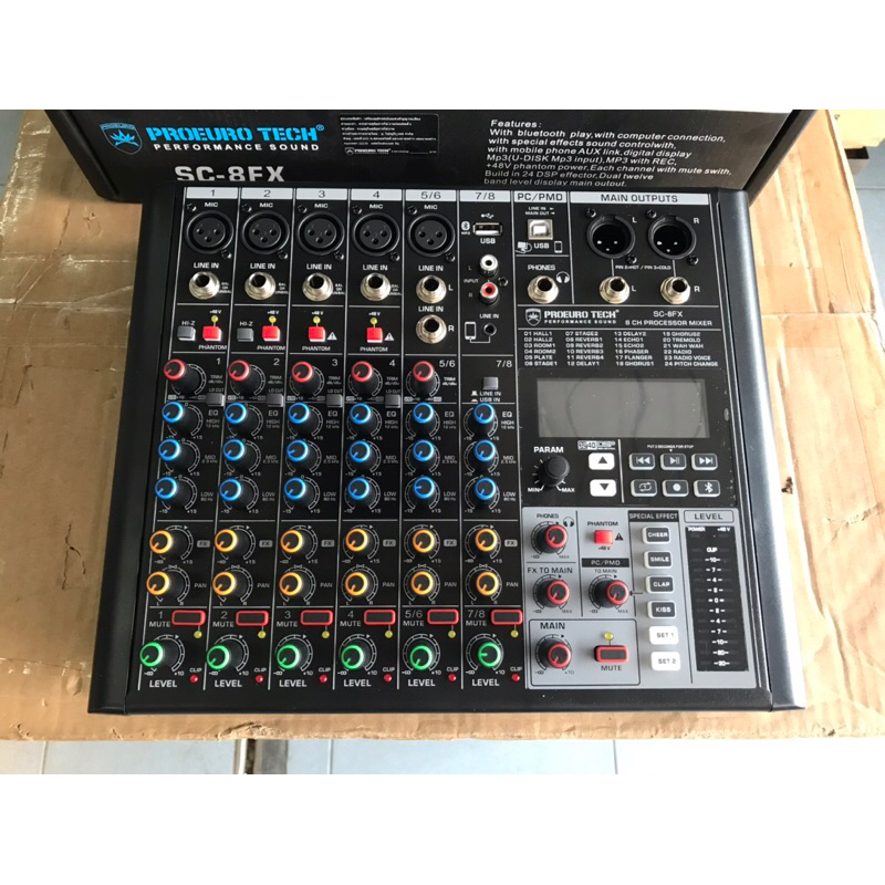 MIXER PROEUROTECH SC-8FX เอฟเฟกแท้ USB บูธูท ใช้ไฟ220V กับ 12V ได้