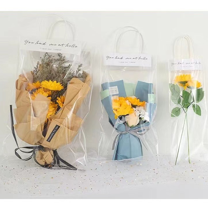 Flower ถุงใส ใส่ดอกไม้ ของขวัญ ตุ๊กตา มีหูหิ้ว รัปปริญญา ราคาขายส่ง